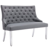 Majestic Grey PU Leather Lion Knocker Quilted High Back 130cm Dining Bench