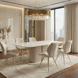 Sydney 160cm Cream Gold Ceramic Marble Dining Table With Beige Velvet Dining Chairs