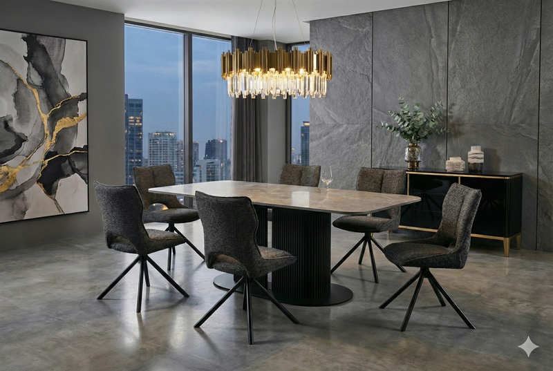 Sydney 160cm Grey Ceramic Marble Dining Table
