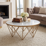 DI Designs Crofton White Marble Glass & Gold Round Coffee Table