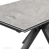 Phoenix 160-240cm White Ceramic Marble Extending Table + Grey Velvet Swivel Dining Chairs-Esme Furnishings