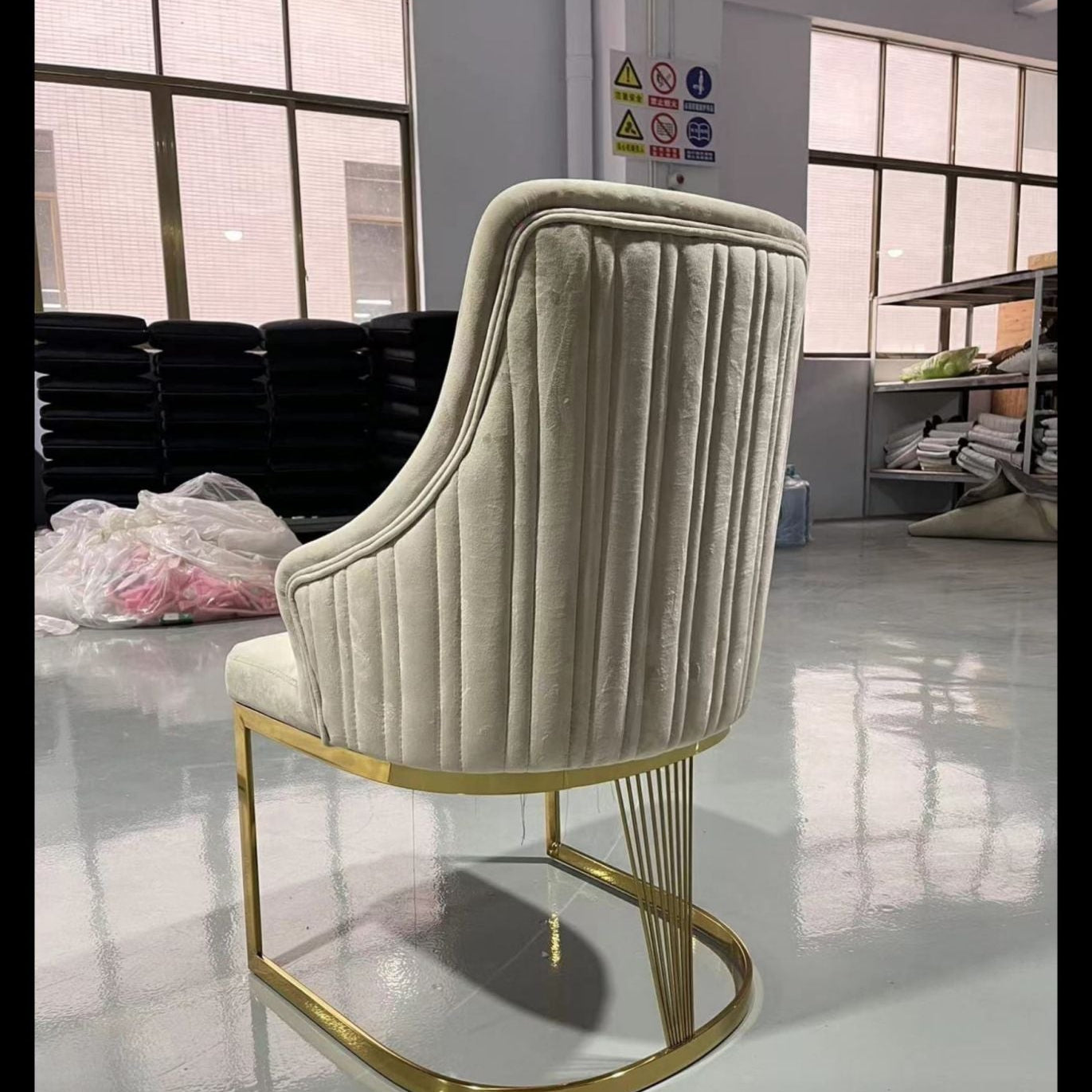 Brompton Cream/Gold Plush Velvet Dining Chair