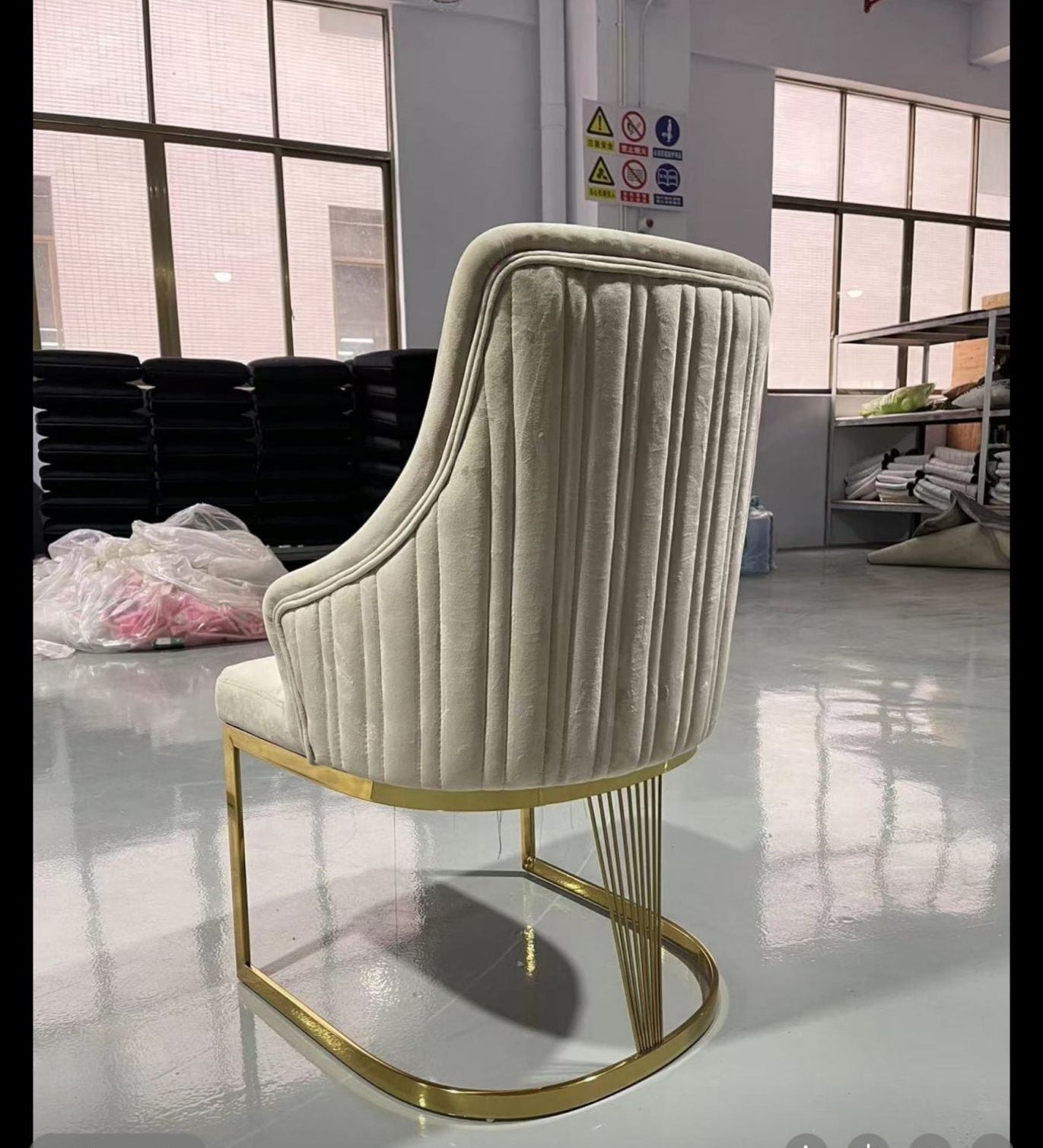 Brompton Cream/Gold Plush Velvet Dining Chair