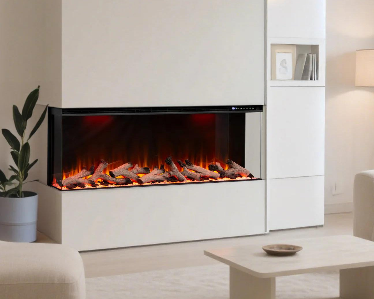50 60 72 80 Inch 2025 Panoramic Smart Alexa Media Wall Fire 3 Sided Glass LED WiFi Electric UHD Fireplace