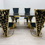 Ravello 180cm Gold Dining Table With Florence High Back Velvet Gold Chairs