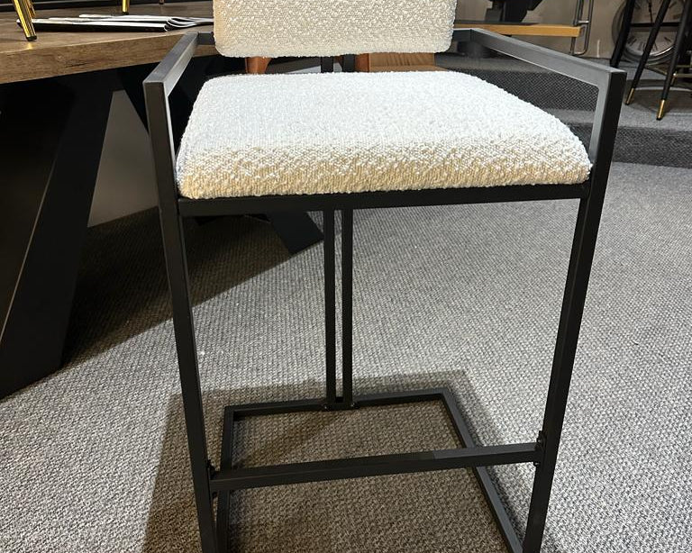 Nova Ivory White Boucle Premium Fabric Bar Stool