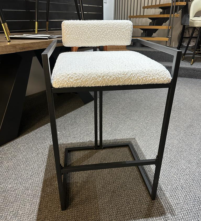 Regent Ivory White Boucle Premium Fabric Bar Stool