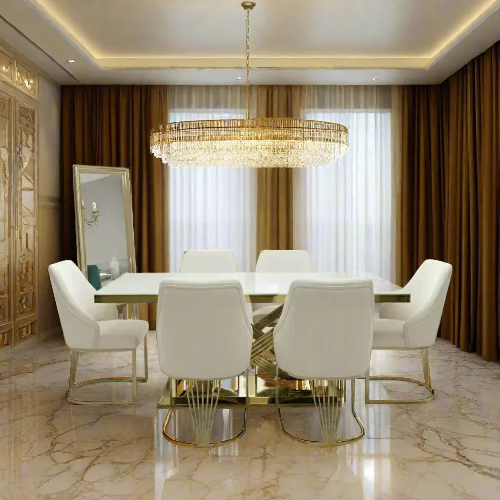 Elina 180cm Gold Dining Table With Brompton Velvet Gold Chairs