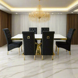 Elina 180cm Gold Dining Table With Lucy Gold Ring Velvet Chairs