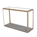 DI Designs Elmley Grey Shagreen Brass & Clear Glass Console Table