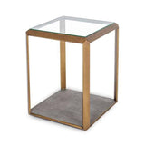 DI Designs Elmley Grey Shagreen Brass & Clear Glass Side Table