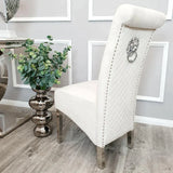 Arial 180cm Marble & Chrome Dining Table With Lucy Slim Quilted Lion Knocker Velvet Chairs
