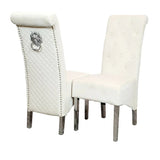 Arial 150cm Marble & Chrome Dining Table With Lucy Slim Quilted Lion Knocker Velvet Chairs