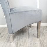 Arial 150cm Marble & Chrome Dining Table With Lucy Slim Quilted Lion Knocker Velvet Chairs
