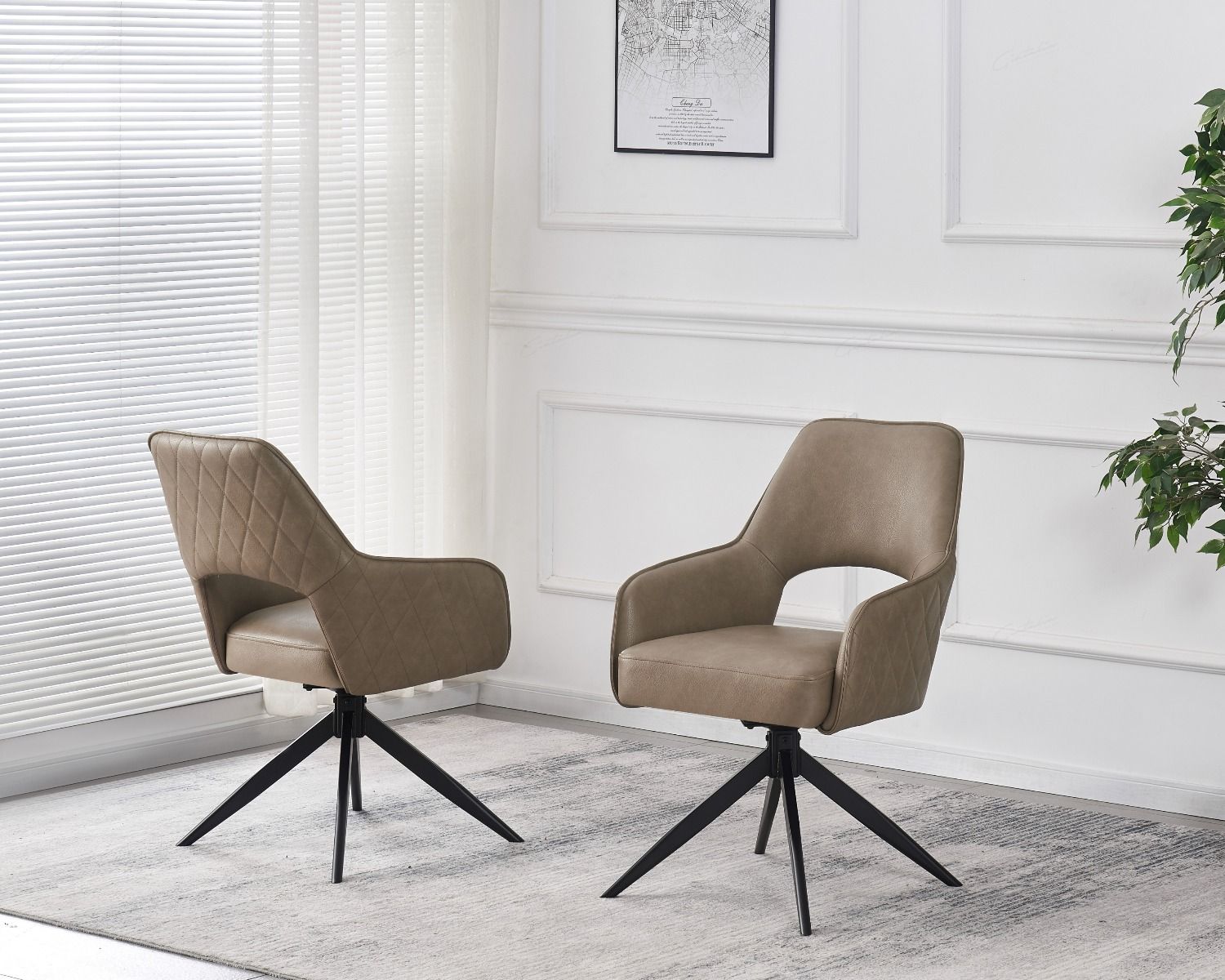 Enrica PU Leather Swivel Dining Chairs With Black Metal Base - Pairs - 2 Colours