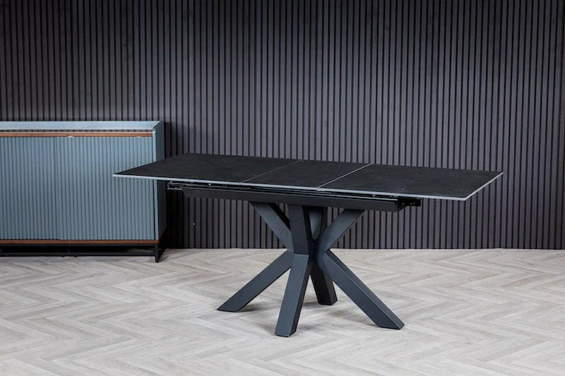 Regent 120-160cm Dark Grey Ceramic Marble Centre Extending Dining Table