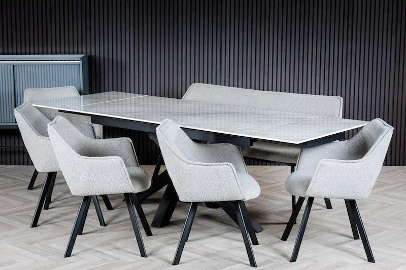 Regent 160-240cm White Ceramic Marble Side Extending Dining Table