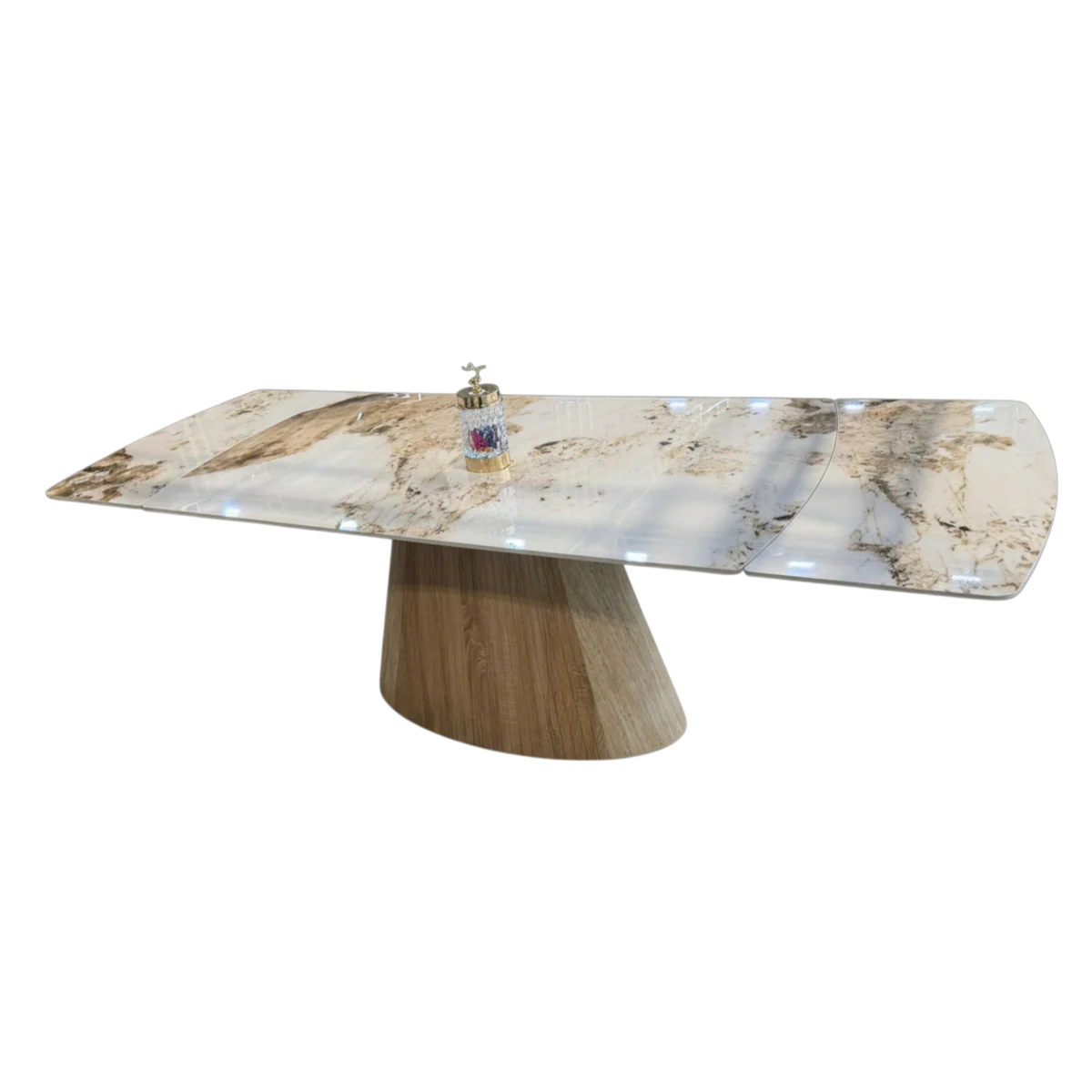 Monaco 160-240cm Pandora Beige Ceramic Marble Dining Table With Ravenna Grey Velvet Chairs