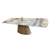 Monaco 160-240cm Pandora Beige Ceramic Marble Dining Table With Ravenna Brown Velvet Chairs