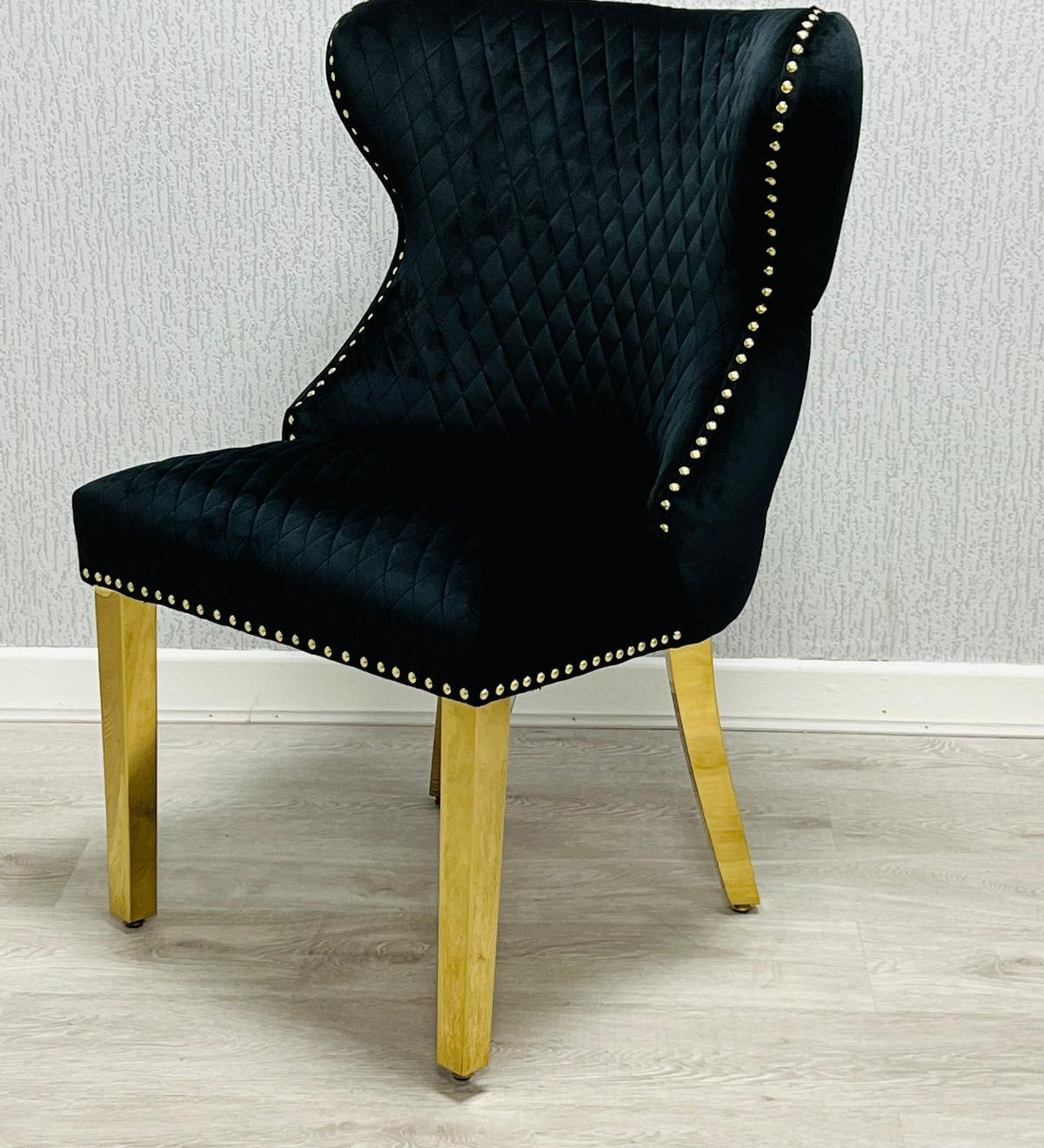 Valentino Gold Ring Black Plush Velvet Dining Chair Gold Legs-Esme Furnishings