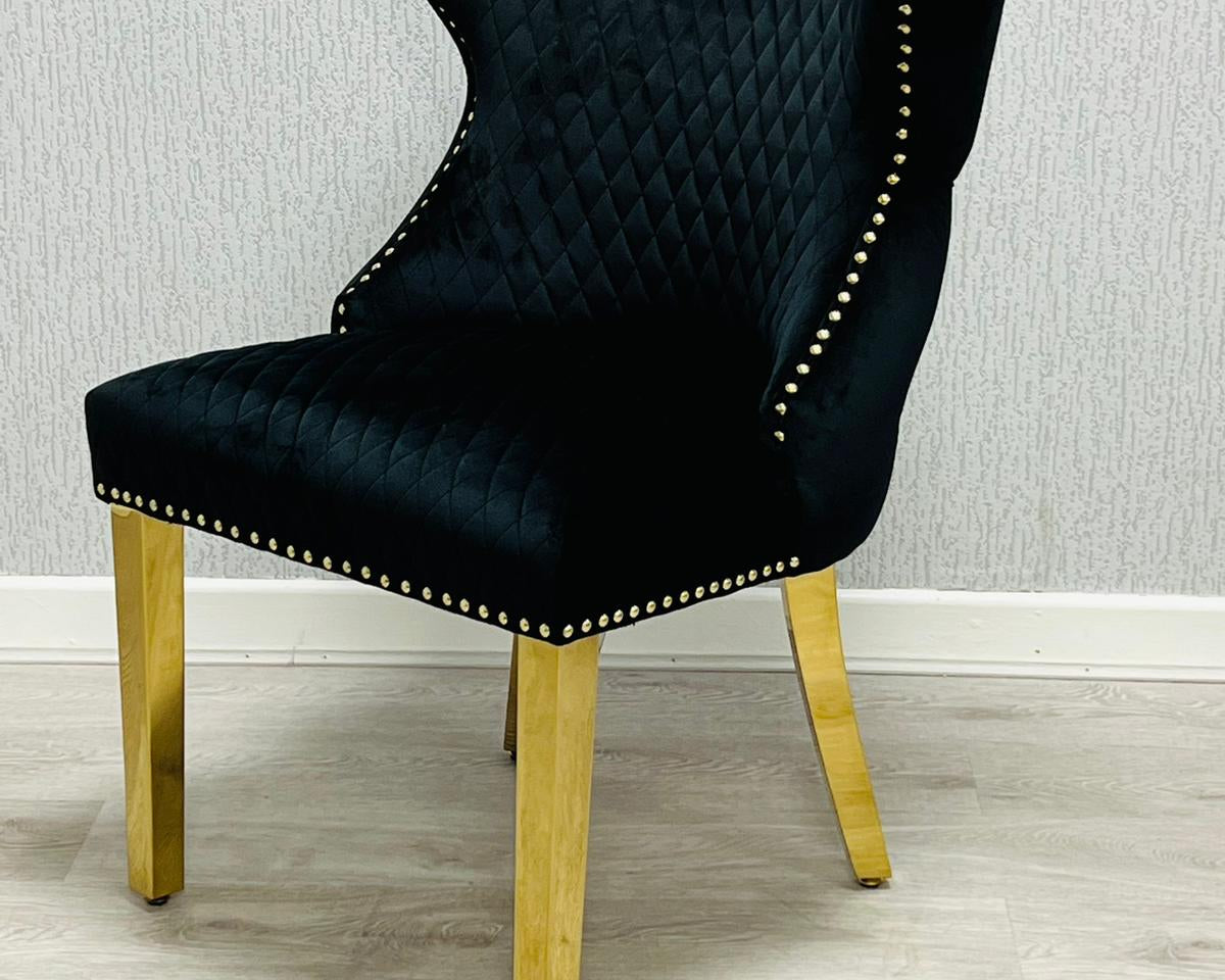 Valentino Gold Ring Black Plush Velvet Dining Chair Gold Legs-Esme Furnishings