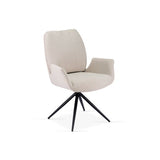 Sydney 160cm Cream Gold Ceramic Marble Dining Table With Fairmont Beige 360 Swivel Velvet Dining Chairs