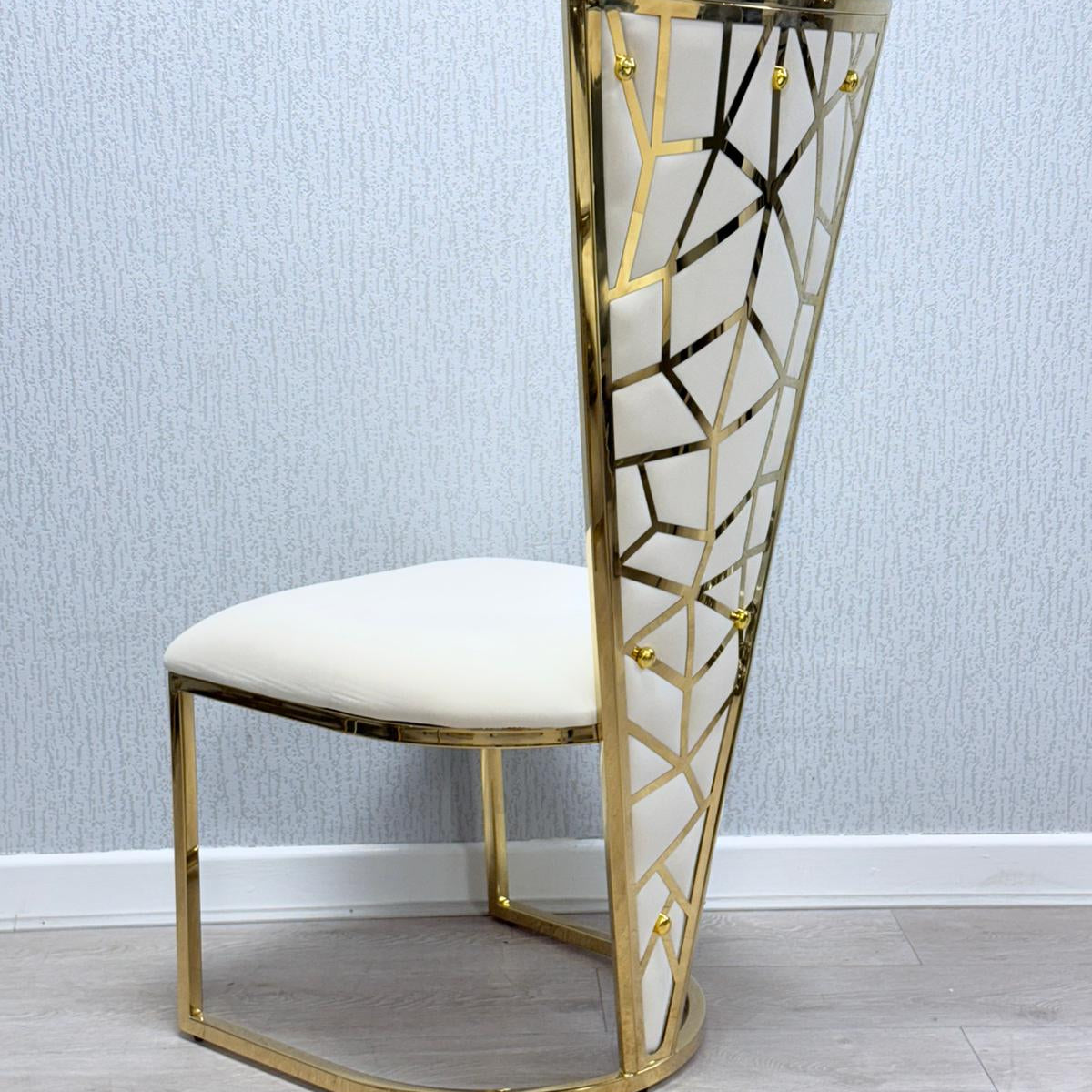 Florence High Back Cream/Gold Plush Velvet Dining Chair - Esme Furnishings