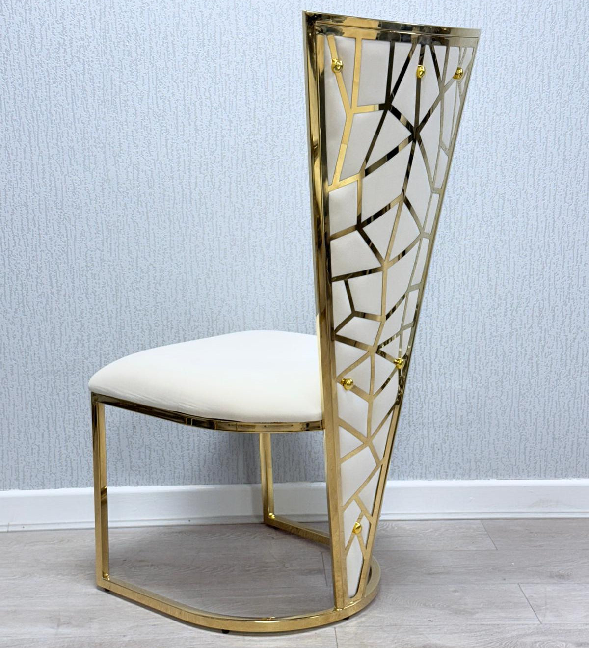 Florence High Back Cream/Gold Plush Velvet Dining Chair - Esme Furnishings