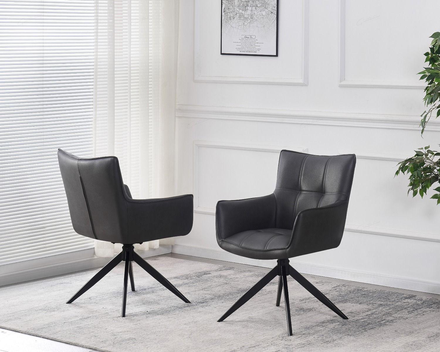 Franca PU Leather Swivel Dining Chairs With Black Metal Base - Pairs - 2 Colours