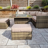 Georgia Mixed Brown Corner Sofa and Fire Pit Dining Table with 2 Stools
