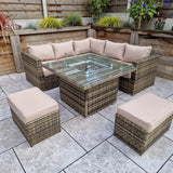 Georgia Mixed Brown Corner Sofa and Fire Pit Dining Table with 2 Stools