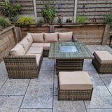 Georgia Mixed Brown Corner Sofa and Fire Pit Dining Table with 2 Stools