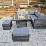 Georgia Grey Corner Sofa and Fire Pit Dining Table with 2 Stools