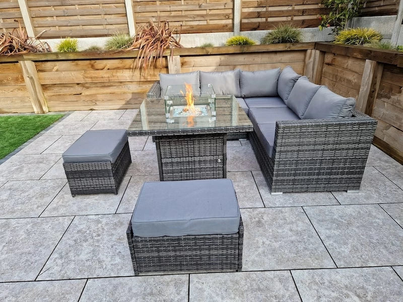 Georgia Grey Corner Sofa and Fire Pit Dining Table with 2 Stools