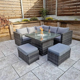 Georgia Grey Corner Sofa and Fire Pit Dining Table with 2 Stools