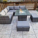 Georgia Grey Corner Sofa and Fire Pit Dining Table with 2 Stools