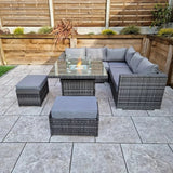 Georgia Grey Corner Sofa and Fire Pit Dining Table with 2 Stools