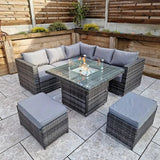 Georgia Grey Corner Sofa and Fire Pit Dining Table with 2 Stools