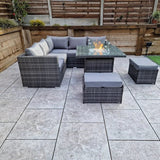 Georgia Grey Corner Sofa and Fire Pit Dining Table with 2 Stools