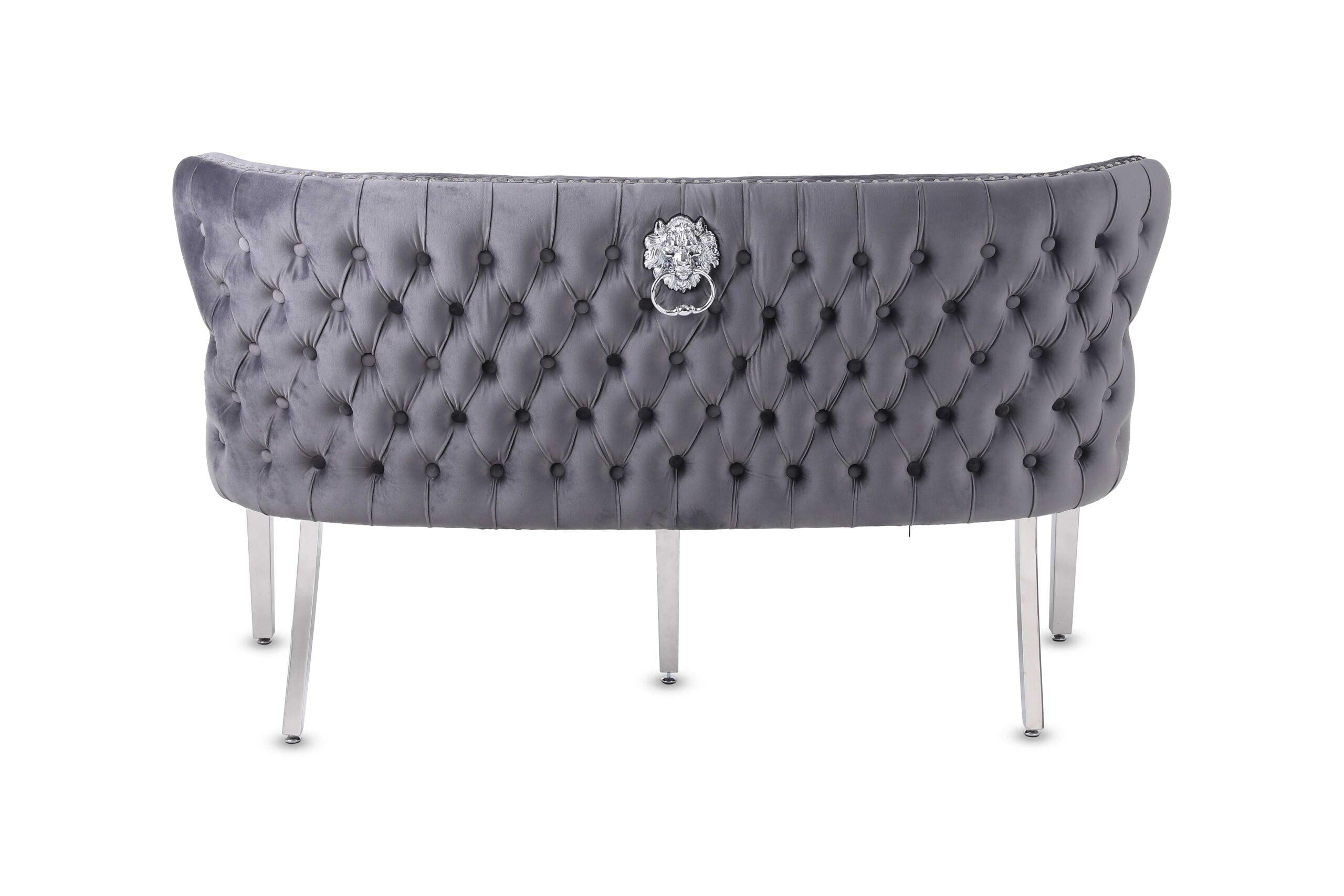 Valentino Lion Knocker Quilted Tufted Plush Velvet 150cm Dining Bench - 5 Colours-Esme Furnishings