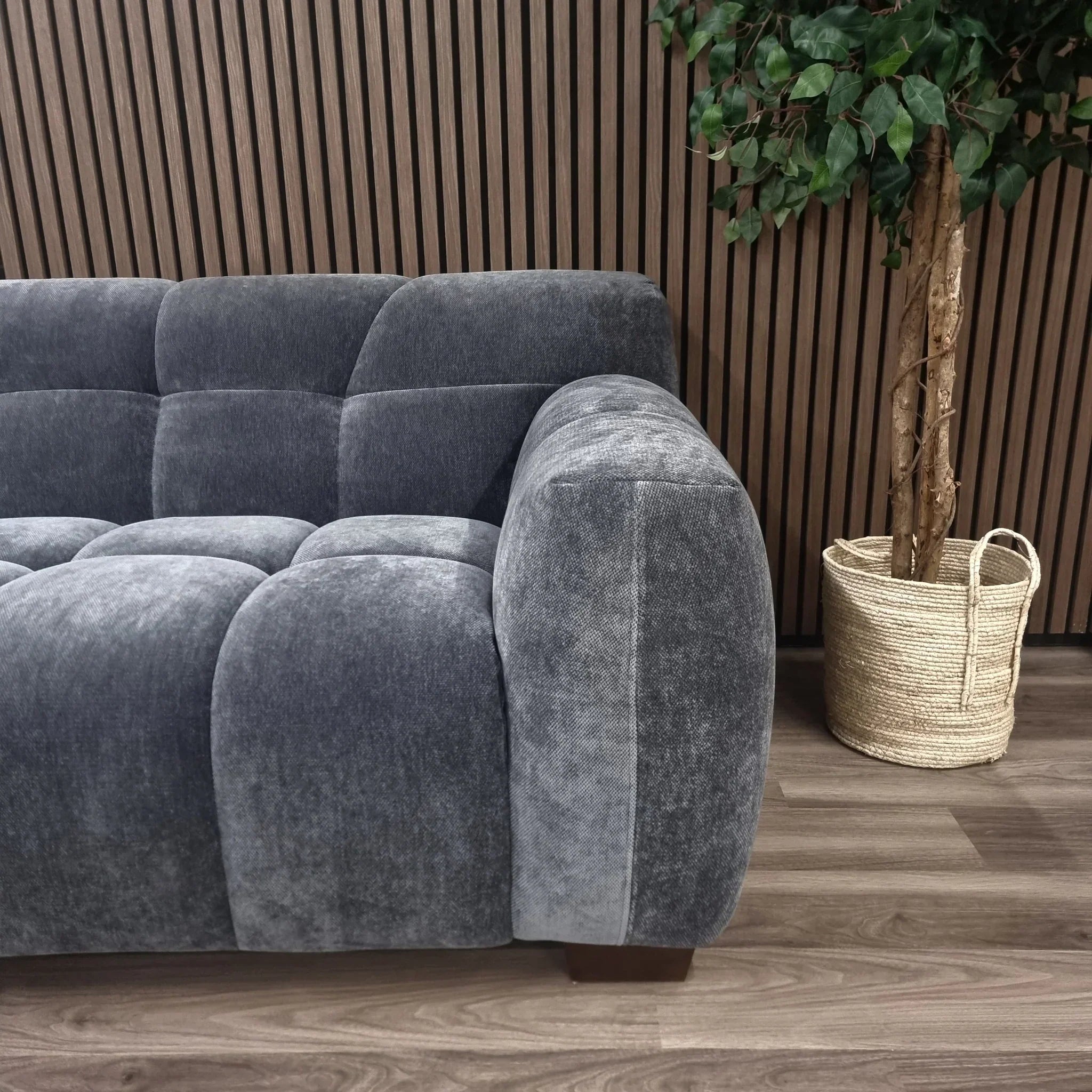 The Harlem Steel Boucle Velvet 2 Seater Premium Sofa Boucle Fabric