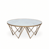 DI Designs Crofton White Marble Glass & Gold Round Coffee Table