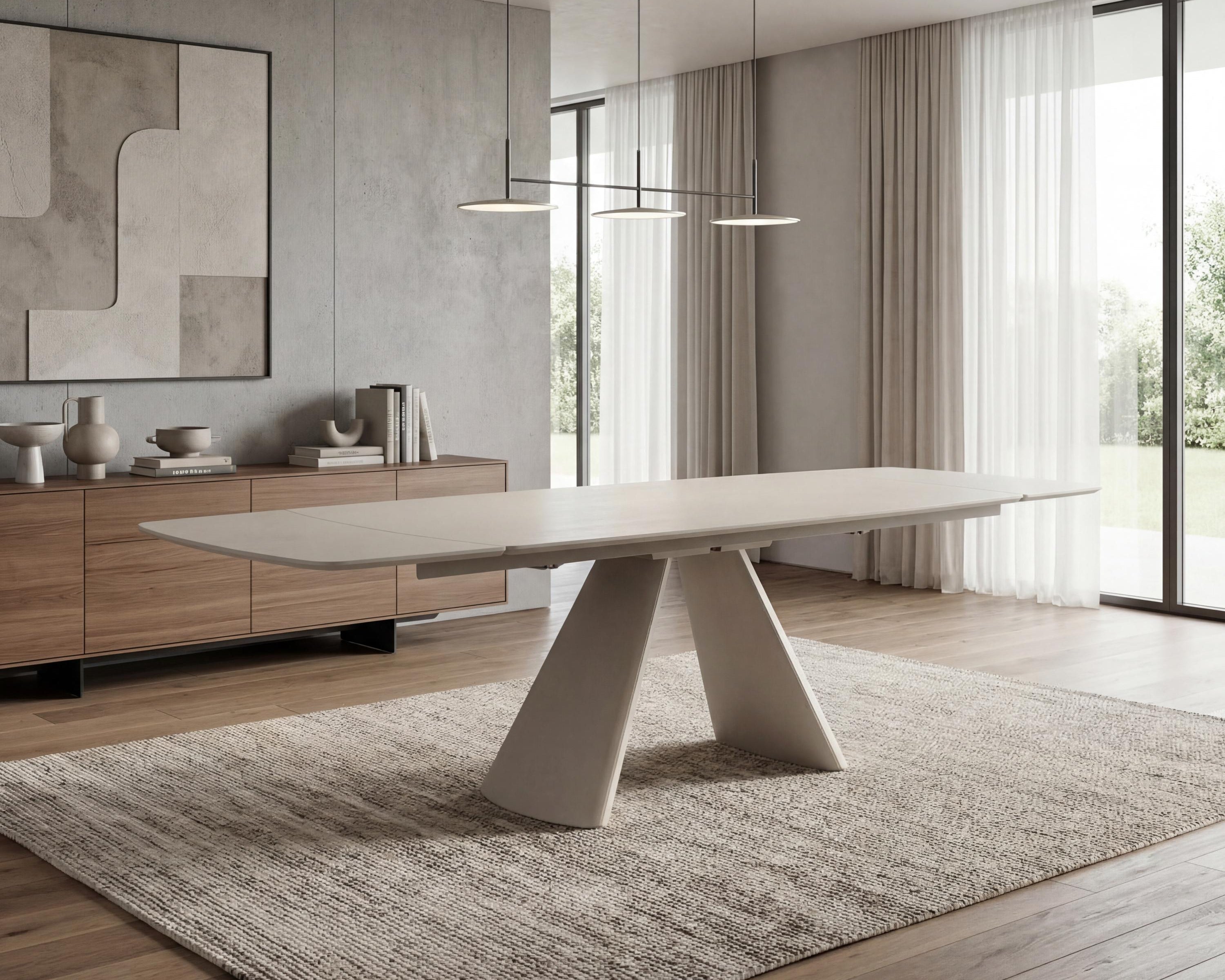 Carletti 160-240cm Italian Cream & Beige Travertine Ceramic Marble Side Extending Dining Table With Chairs