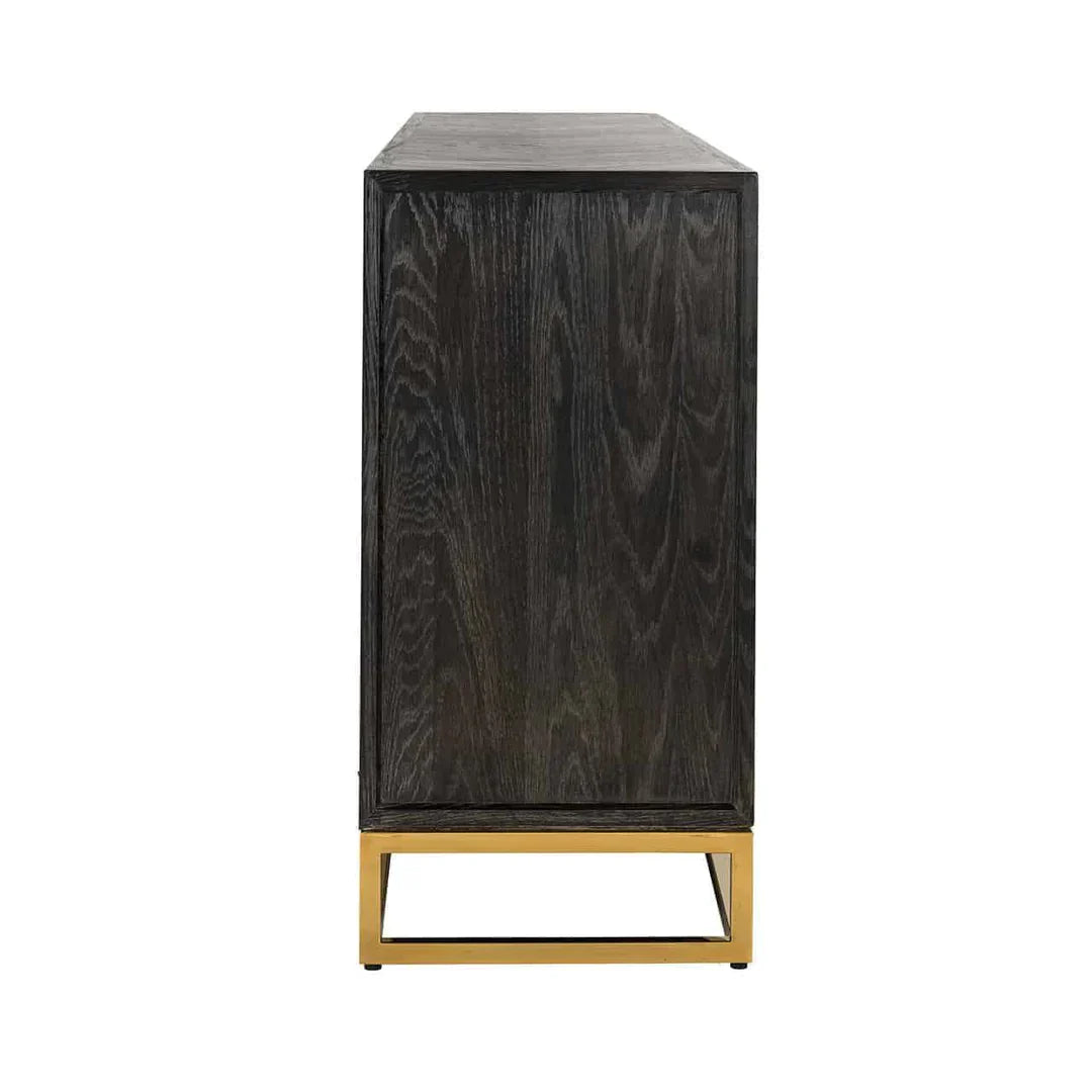 Richmond Interiors Blackbone Black Oak and Gold 4 Door Wide Sideboard