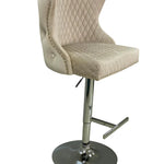 Valentino Mink Lion Knocker Quilted Back Plush Velvet Chrome Bar Stool-Esme Furnishings