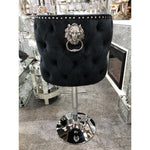 Valentino Black Lion Knocker Quilted Back Plush Velvet Chrome Bar Stool-Esme Furnishings