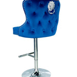 Valentino Navy Blue Lion Knocker Quilted Back Plush Velvet Chrome Bar Stool-Esme Furnishings