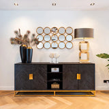 Richmond Interiors Blackbone Black Oak and Gold 4 Door Wide Sideboard