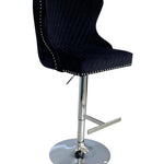 Valentino Black Lion Knocker Quilted Back Plush Velvet Chrome Bar Stool-Esme Furnishings