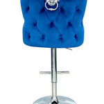 Valentino Navy Blue Lion Knocker Quilted Back Plush Velvet Chrome Bar Stool-Esme Furnishings